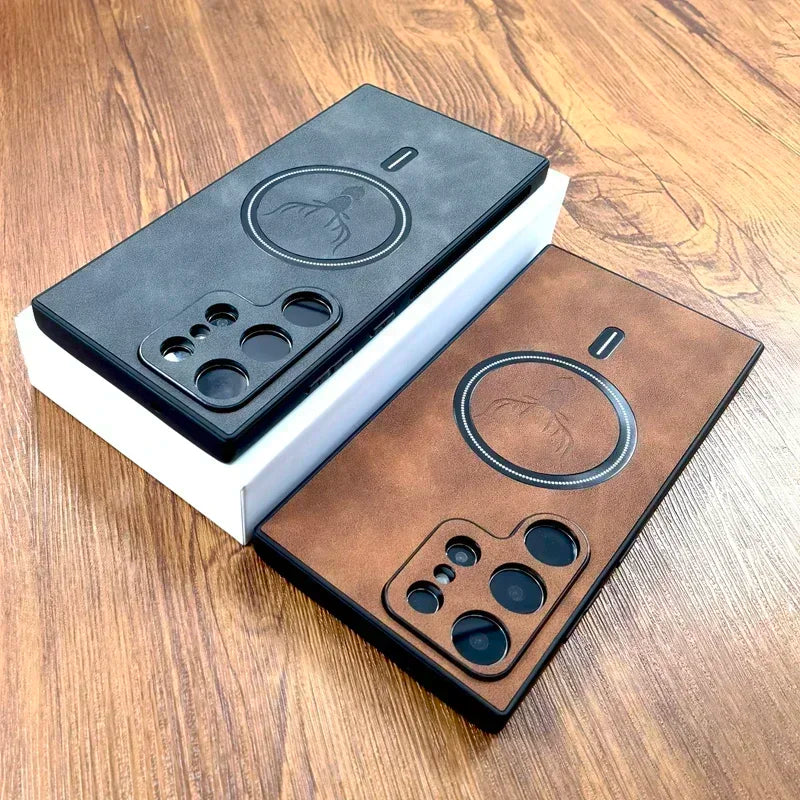 PU Leather Case For Magsafe Wireless Charge For Samsung Galaxy S26 S25 S24 S23 S22 S21 Ultra Plus FE Note 20 S 26 S25FE Cover