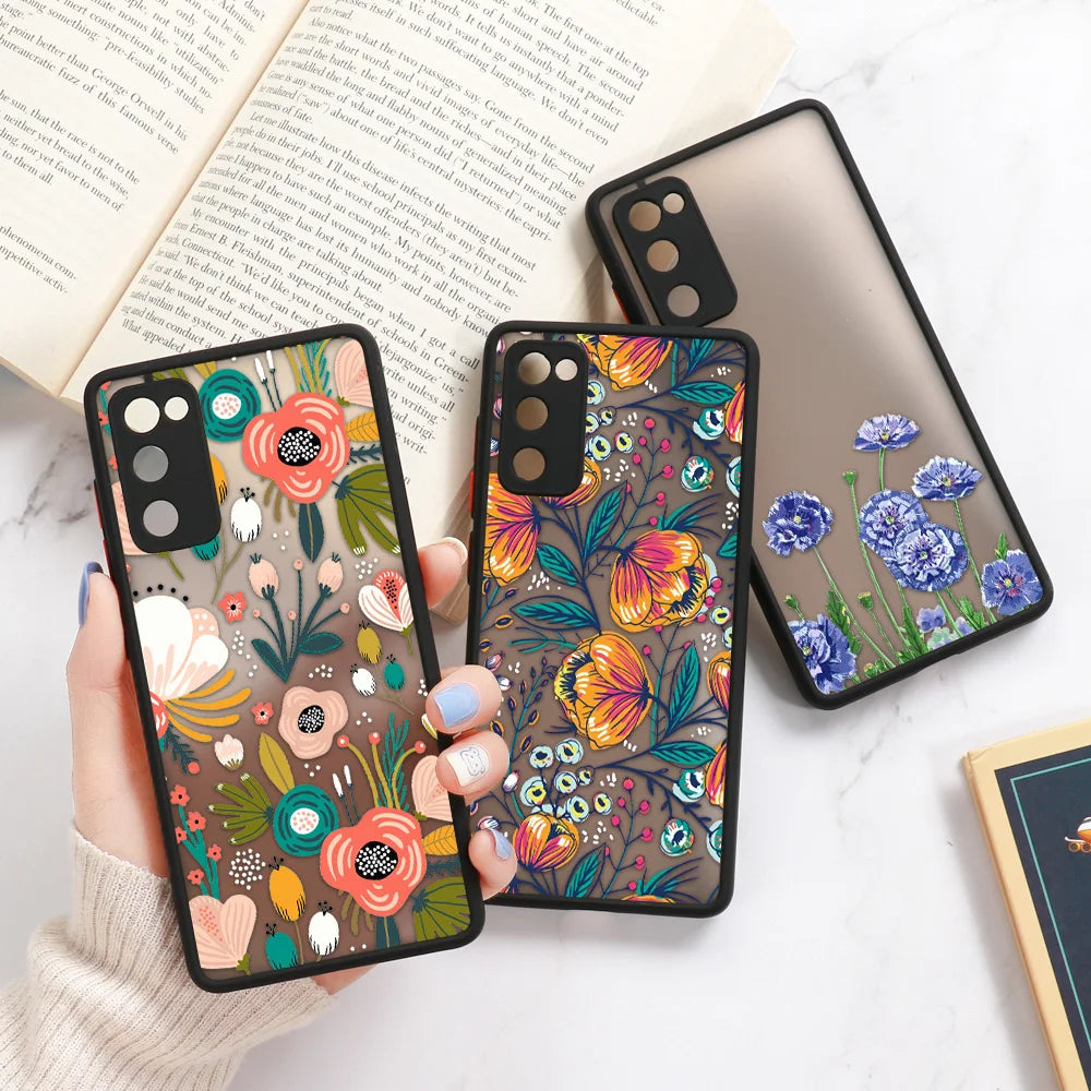 Phone Case For Samsung Galaxy S24 Ultra Cases S23 FE  S22 Plus S21 S20 FE Note 20 Ultra 10 Plus Hard Matte Flower Fundas Covers