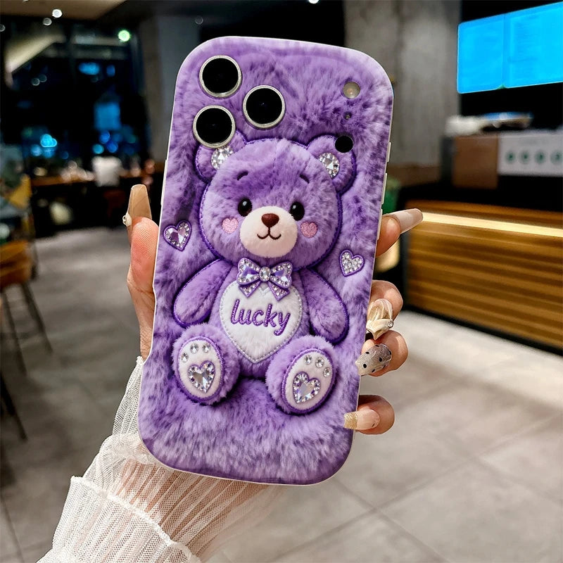 For Samsung Galaxy S26 S25 S24 Ultra S23 FE S22 S21 Plus A16 A26 A36 A56 A55 A54 Cartoon Grizzly Bear Pink Heart Printed Cover