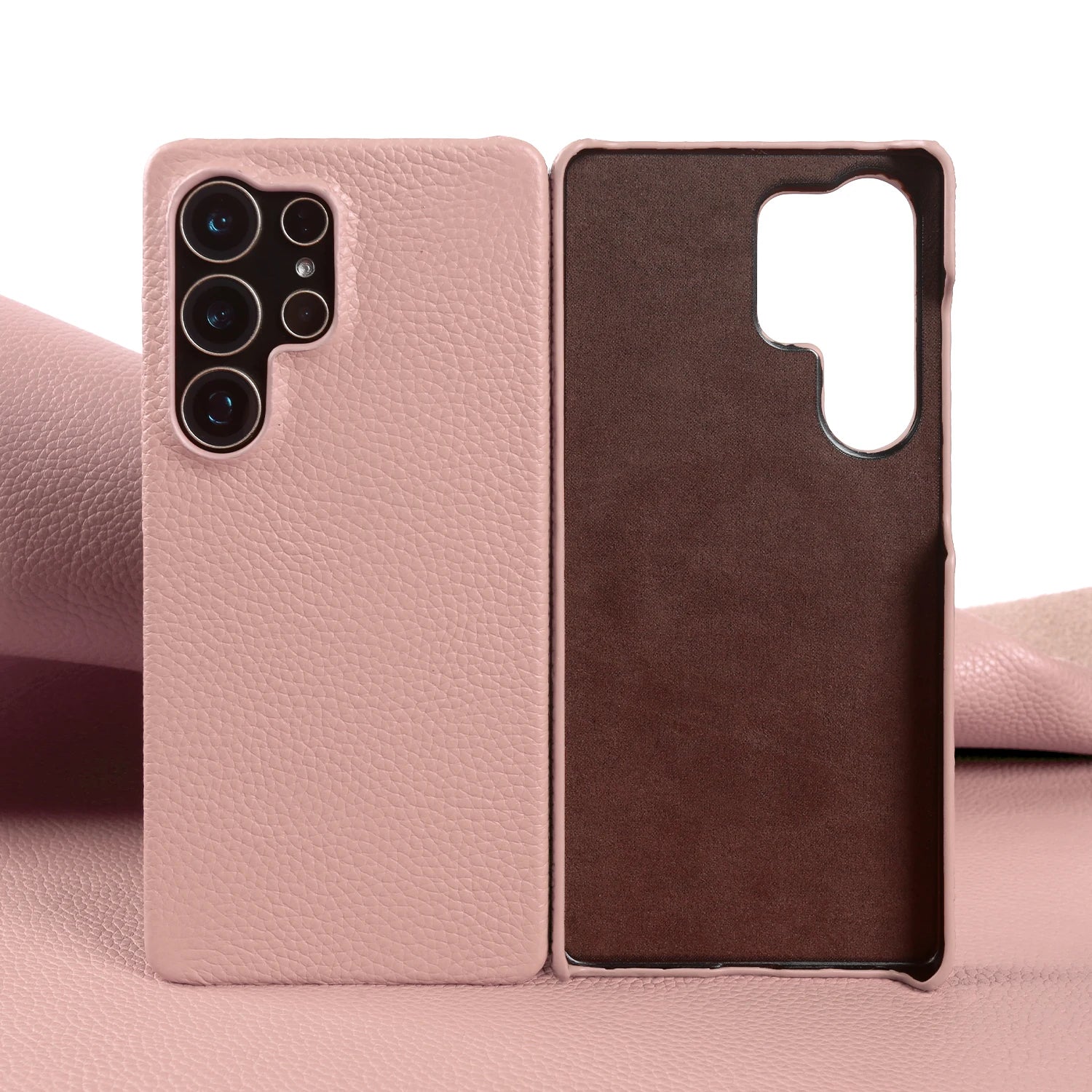 Lychee Grain Genuine Leather Case For Samsung Galaxy S25 Ultra S24 FE S23 Plus S22 S21 Ultra Phone Case Half Wrapped Back Cover