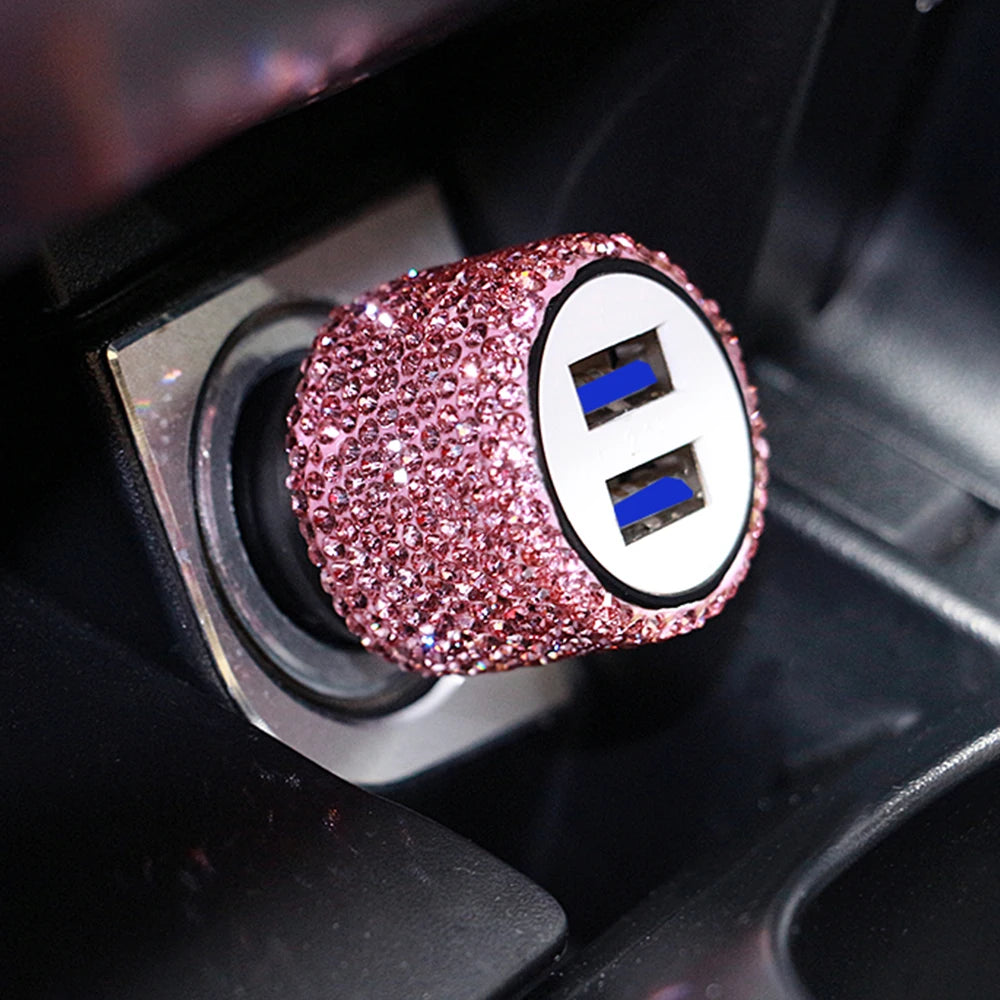 Car Dual USB Charger Port Fast Adapter Car Accessories Interior for Woman Car Bling USB Styling Diamond Car Accessories Interior
