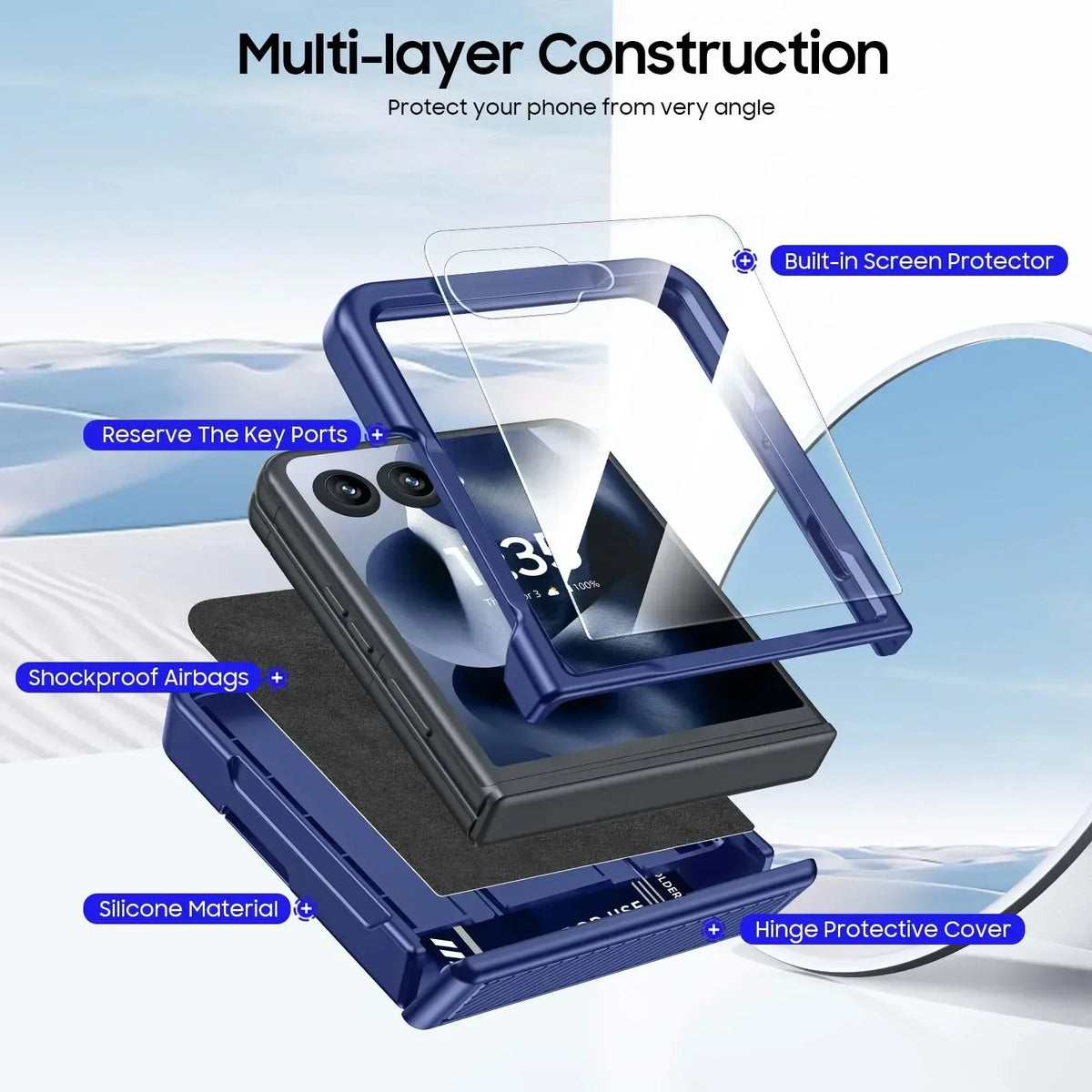 With Card Clip,Hinge Protection,RFID Shielding and Screen Protector,Christmas Gift,for Moto Razr 60 2025/50 2024 Case-Blue