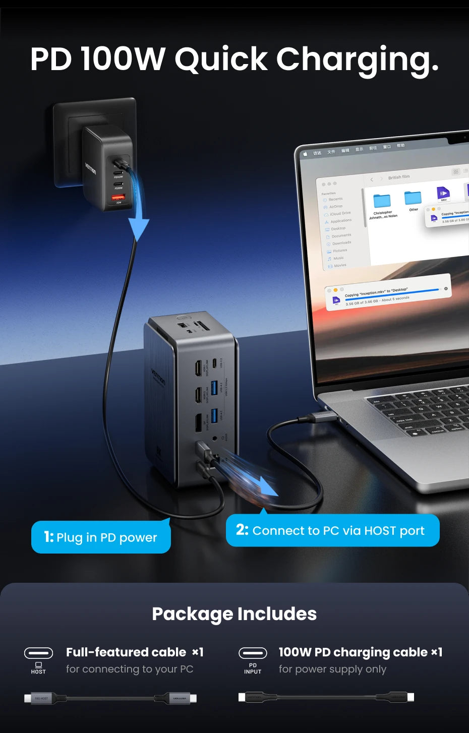 Vention Smart Screen 13 in 1 8K@30Hz USB C MST Docking Station Hub Triple Monito USB 3.2 10Gbps for MacBook Pro Windows Laptop