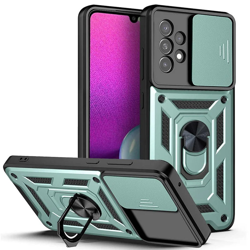 Slide Camera Lens Armor Case For Samsung Galaxy S24 S23 S22 Ultra S21 S20 FE Plus A51 A71 A53 A54 A34 Magnetic Ring Stand Cover