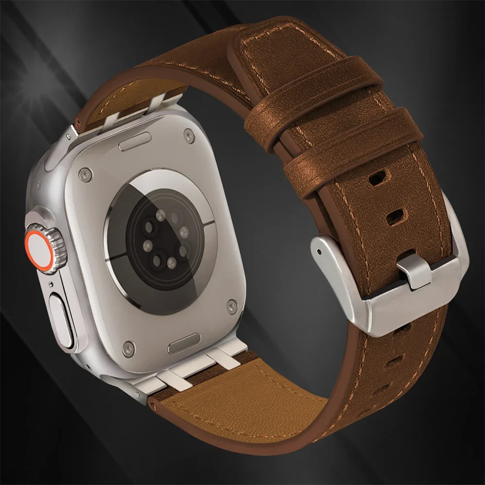 Ap Crazy horse pattern Leather strap For Apple watch band 44mm 45mm 46mm NEW Design bracelet series 5 6 SE 7 8 9 10 ultra/2 49mm