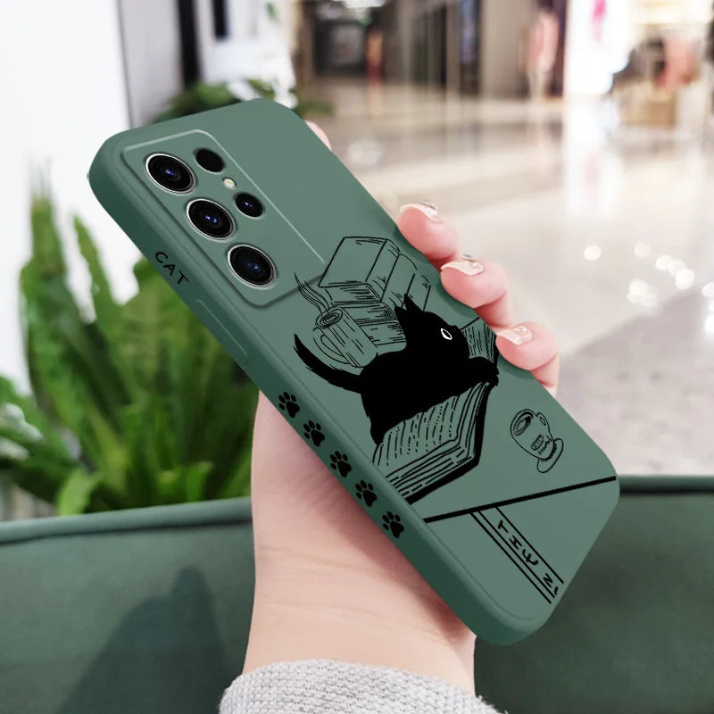 Table Cat Phone Case For Samsung Galaxy S25 S24 S23 S22 S21 S20 S10 Ultra Plus FE Note 20 Ultra 10 9 Plus Cover
