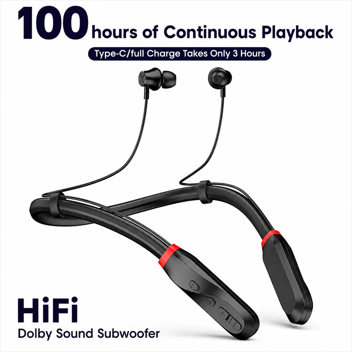 Bluetooth 5.4 Neckband Wireless Earbuds with Mic, 100H Standby Stereo Magnetic Sports Headphones for Running, Gym, Travel, Phone