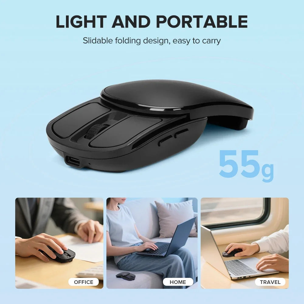 Delux Pocket Folding Mouse Wireless 2.4G Bluetooth5.2 Silent Click Portable Ultra-light 55g for MacBook Tablet Computer PC Mice