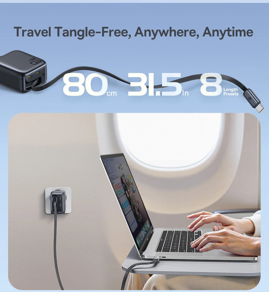 Baseus 67W 100W Fast Charger GaN Charger USB C Retractable Cable Phone Charger For iPhone Samsung Laptop Charger PD QC Charger
