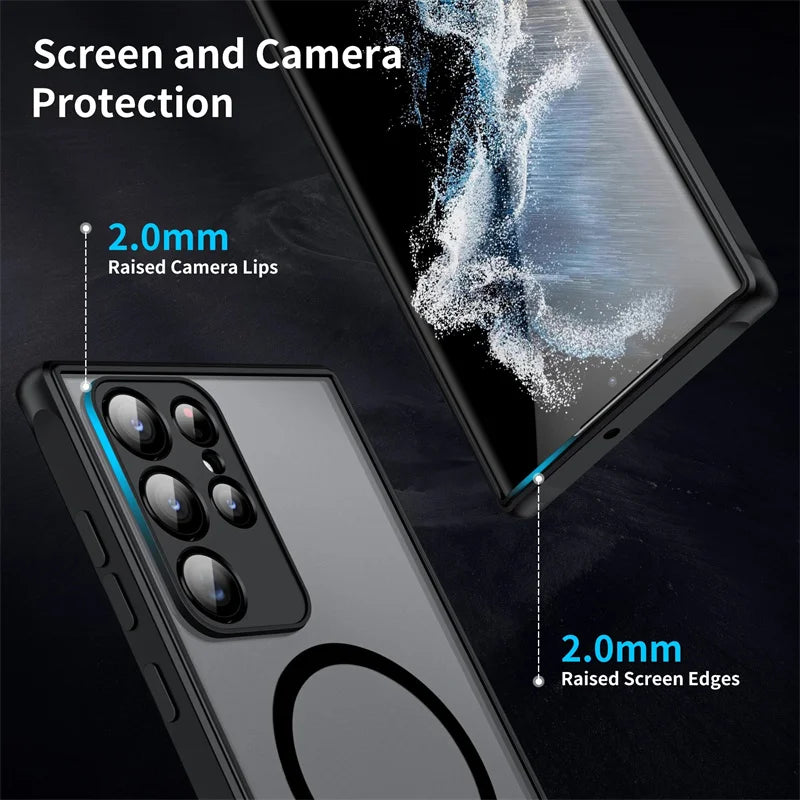 Luxury Magsafe Wireless Charge Case For Samsung Galaxy S20 S21 S22 S23 FE S24 Plus S24Ultra Shockproof Matte Clear Back Cover