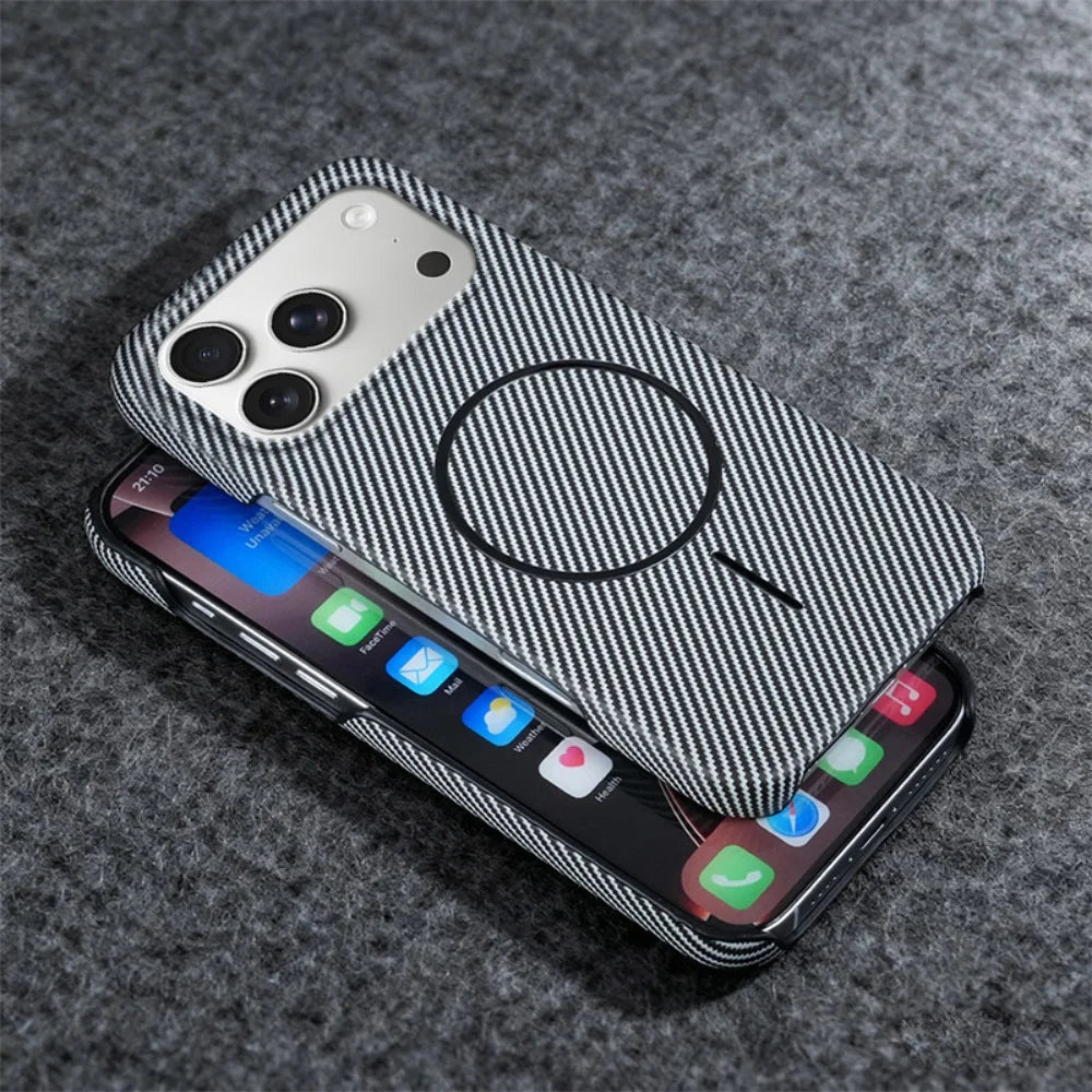 For Magsafe Half Border Carbon Fiber Kevlar Magnetic Phone Case For iPhone 17 Air 16 15 14 13 Plus Pro Max Fashion Texture Cover