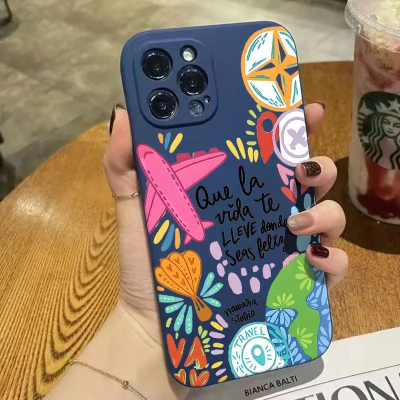 Graffiti Travel Airplane Pattern Phone Case For iPhone 17 16 Pro Max 11 13 12 14 15 16 7 8 Plus XS Max XR X 16E Air Cases Cover