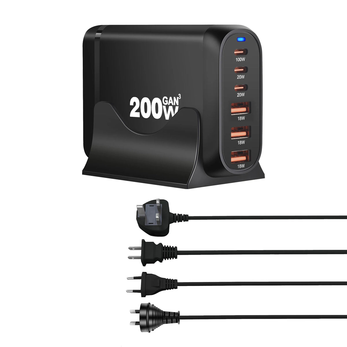 200W 3A3C GaN Charging Station Block Hub 6-Port USB Type C PD Charger Quick Charge 3.0 for Laptop 3A3C GaN Quick Charger