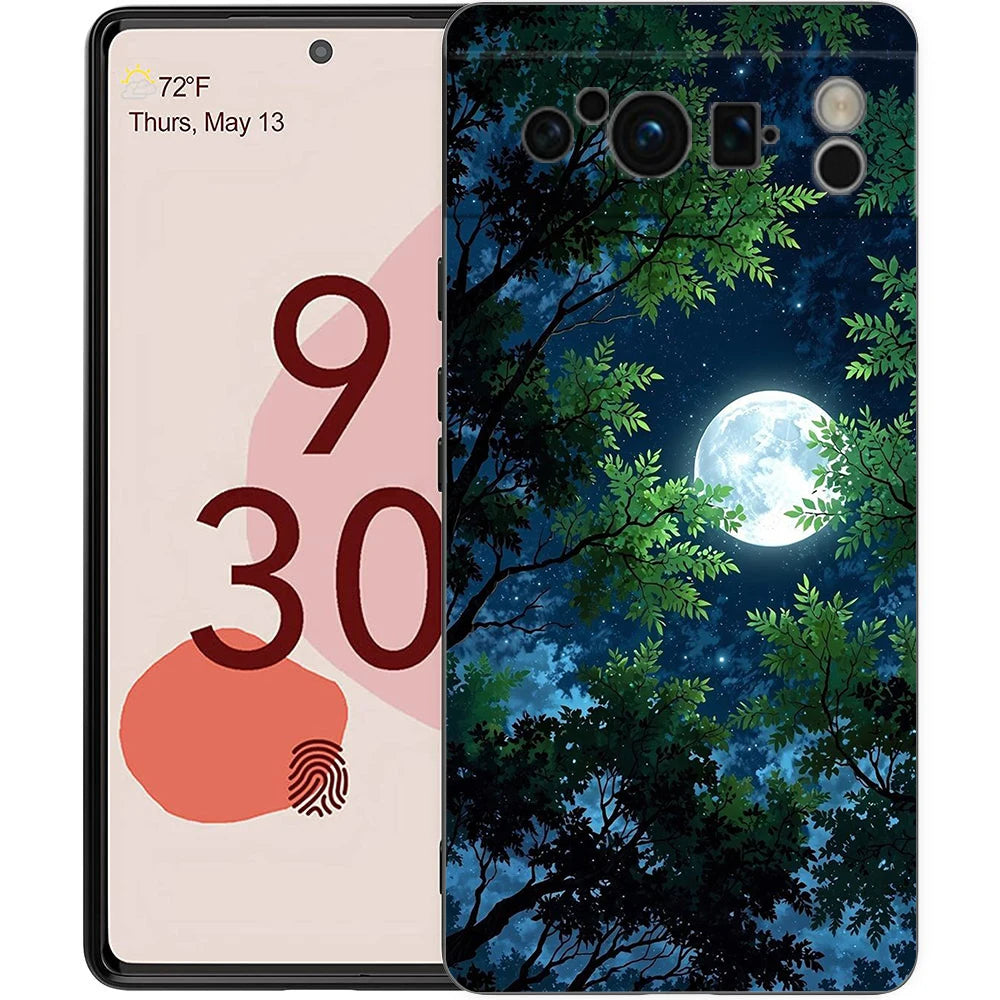 Moon On The Branch Phone Case For Google Pixel 9 8 9A 8A 7 7A 6 Pro XL 6A 5G Black Soft Back Luxury TPU Cover