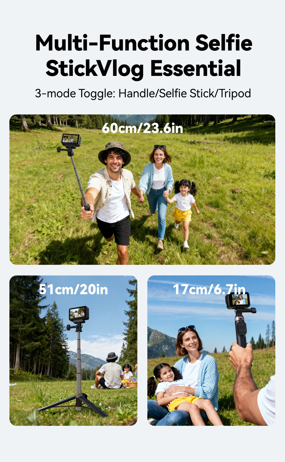 TELESIN Remote Control Wireless Bluetooth Selfie Stick Tripod For DJI OSMO Action 4 5pro 6 360 Gopro 9 10 11 12 13 Smartphone