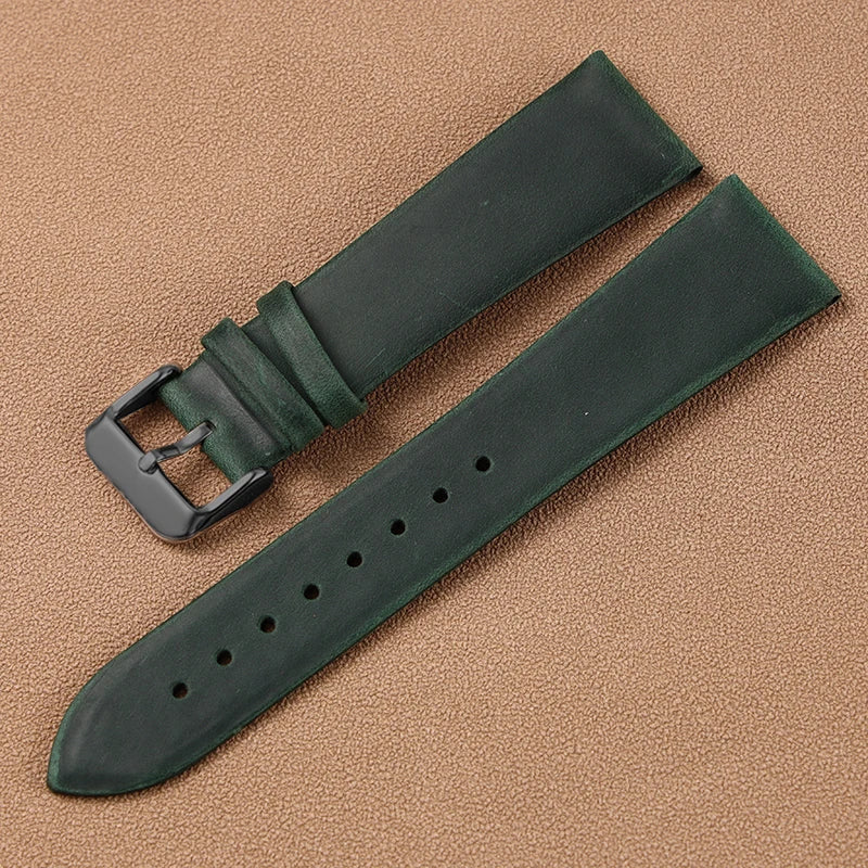 Vintage Handmade Genuine Leather Watchband 18 20 22MM Old Brown Black Soft Men's Watch Strap