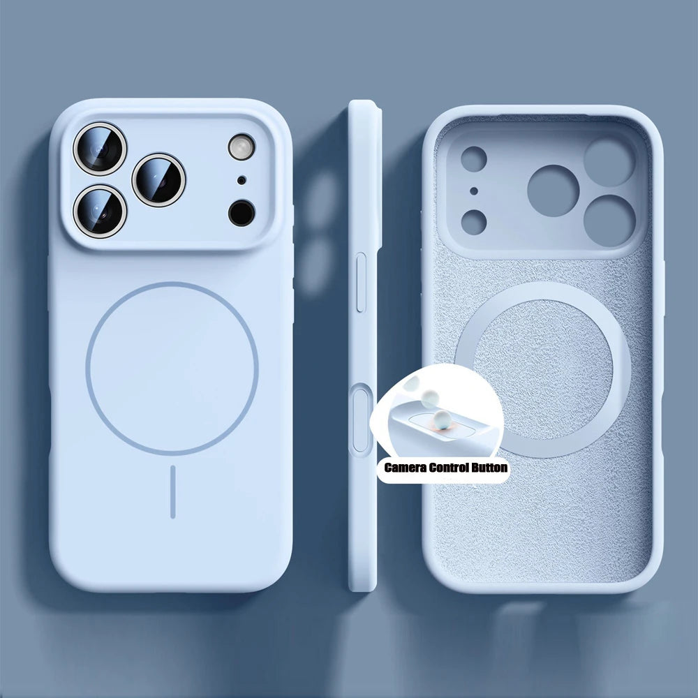 Orange Liquid Silicone for Magsafe Case for iPhone 17 Pro Max 17 Air Soft Magnetic Charing Cover for iPhone 13 14 15 16 Pro Max