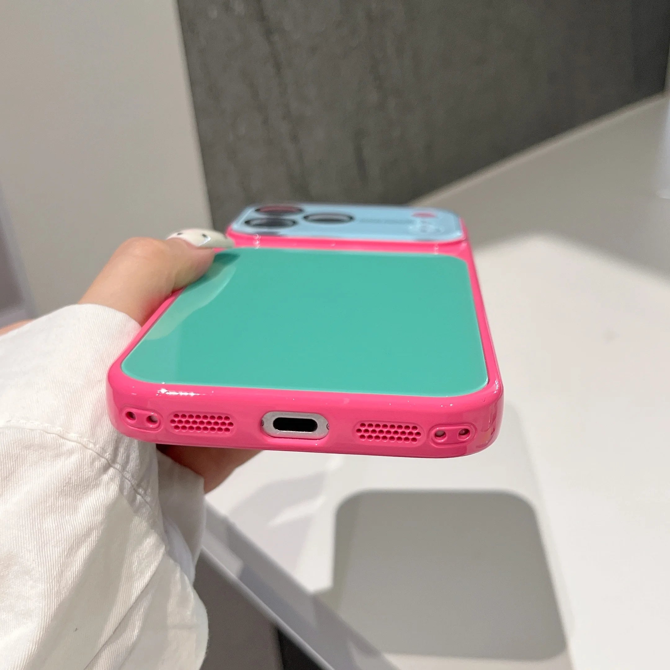 Luxury Contrast Color Tempered Glass Hard Case for Apple iPhone 17 16 15 14 Pro Max 13 Shockproof Dopamine YK2 Glossy  Cover