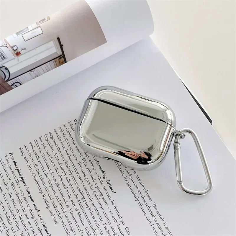 New For Apple Airpods Pro 3 1 2 3 4 Pro Pro2 Earphone Cover Protective Case Electroplated Mirror Simple Silver Case With hook