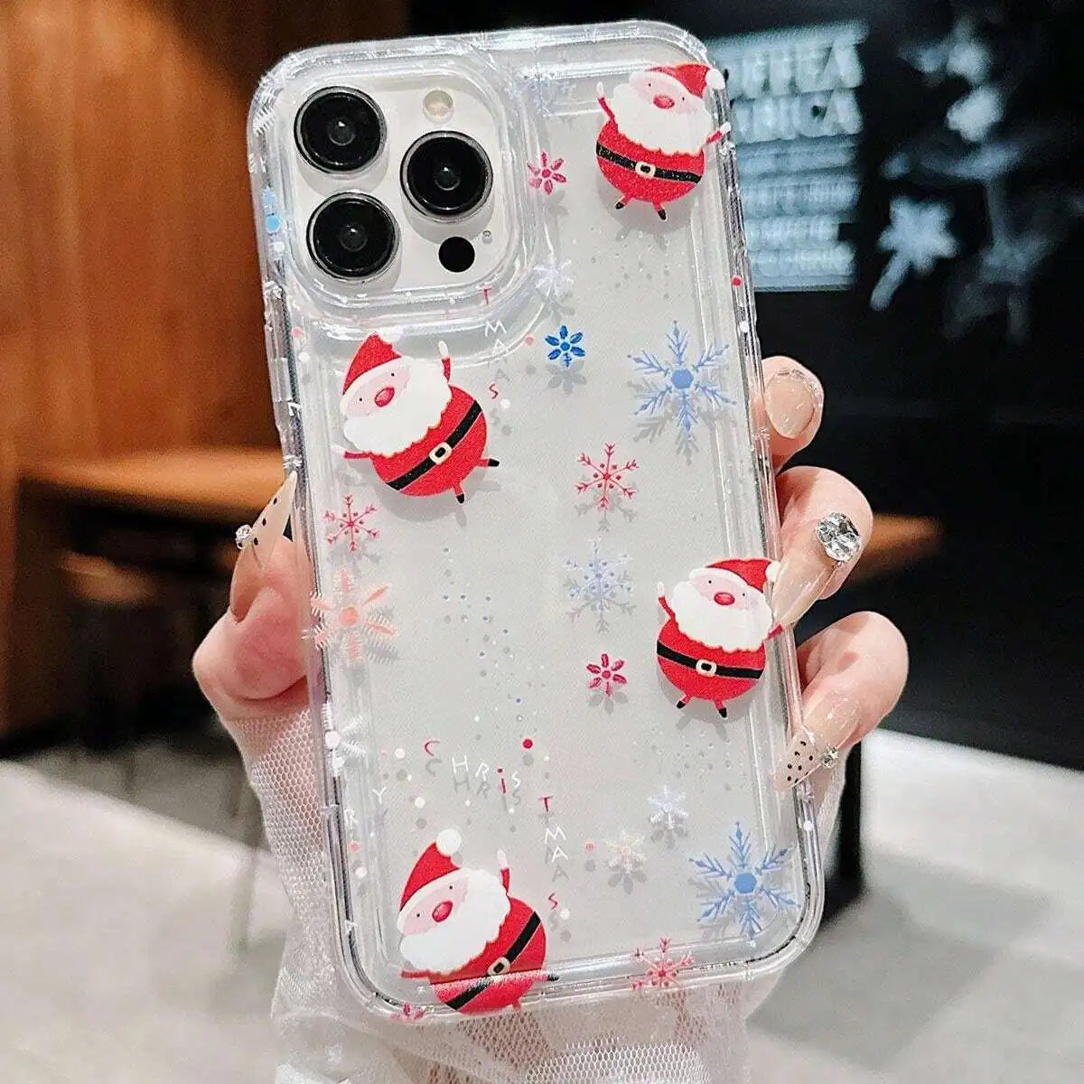 Snowflake Christmas Tree Phone Case for iPhone 17 16 Pro Max Air 15 14 Plus 13 12 11 Pro 7 8 XR X XS SE2 Shockproof Clear Cover