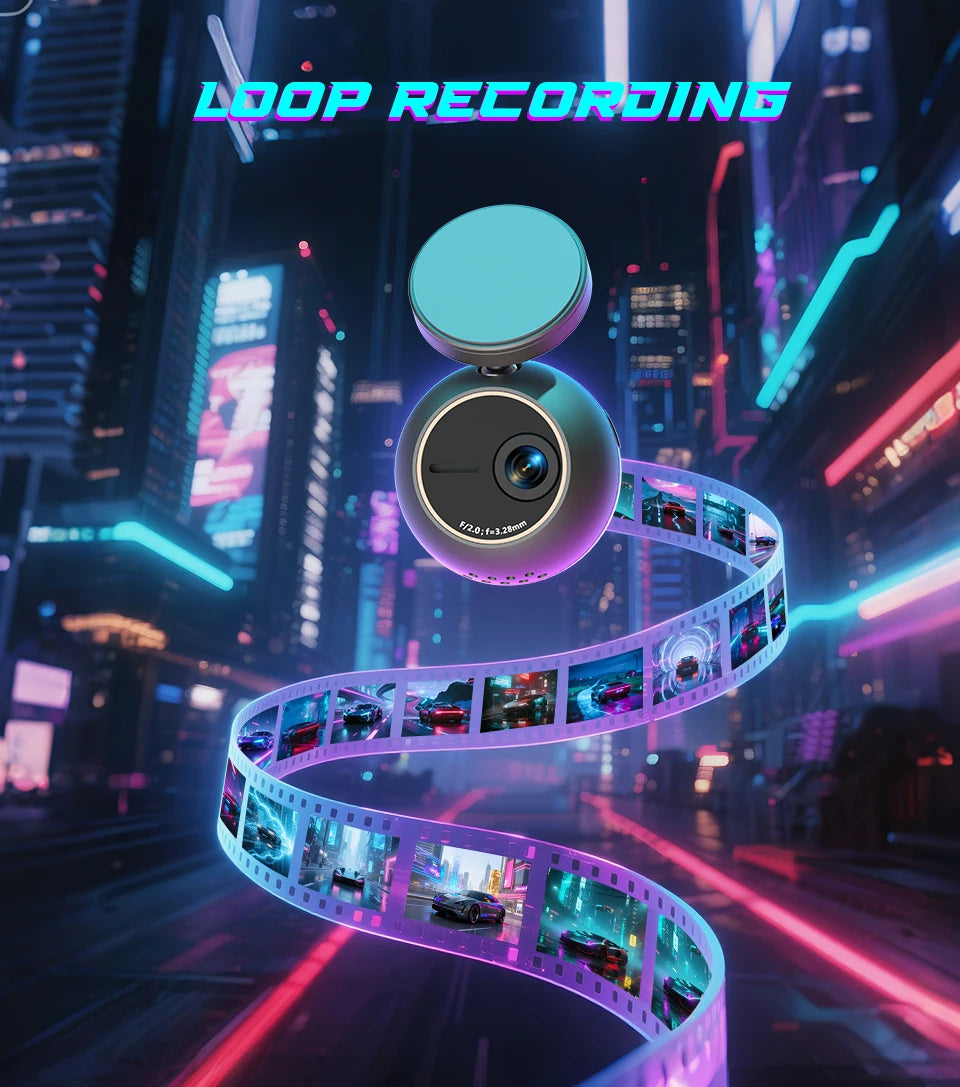 Dash Cam KAWA MINI ORB Tiny Video Recorder 2K Car DVR,Voice Control Car Camera,360° Rotate,180° Video Flip AUTO Dash Camera