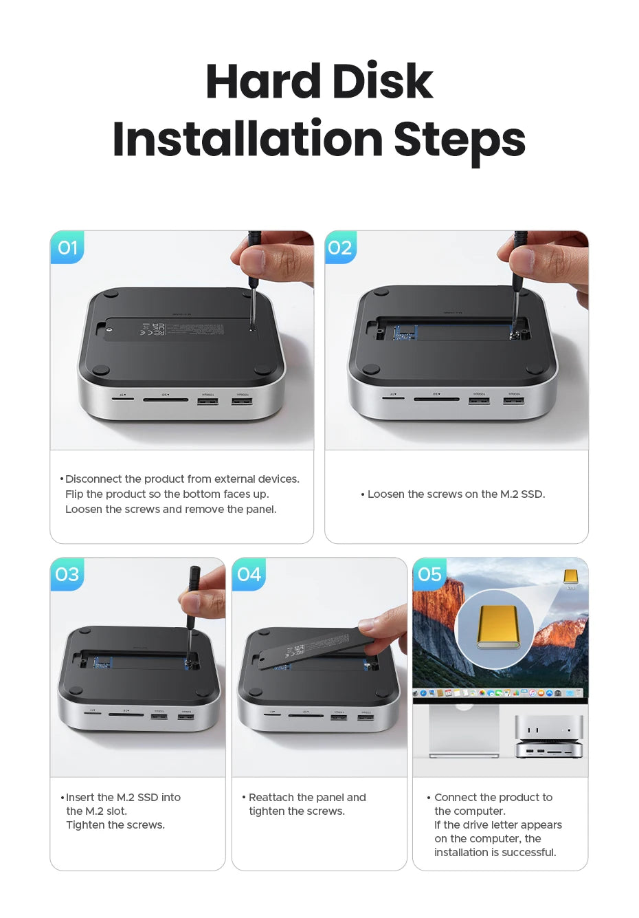 UGREEN Mac Mini Docking Station USB HUB Type-C to DP 4K240Hz M.2 NVMe SSD Slot 10Gbps SD&TF 3.5MM for Mac Mini M4/M5Pro/M6Stand