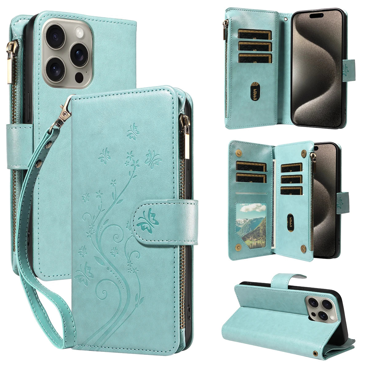 Multi-function Embossed Zipper Phone Case for Iphone 16promax 15 14 13 12 11 7 8 X XS XR PU Leather Flip Wallet Wallet Case