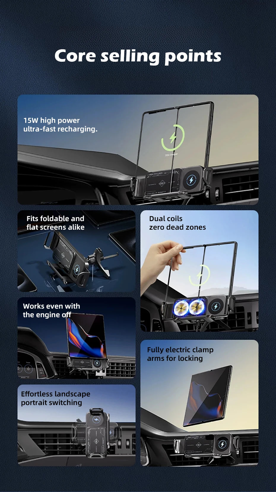 Car Wireless Phone Holder Fast Charging Air Vent Mount Screen Phone Stand for Samsung Galaxy Z Fold 6 5 Flip 4 3 Tablet Holder