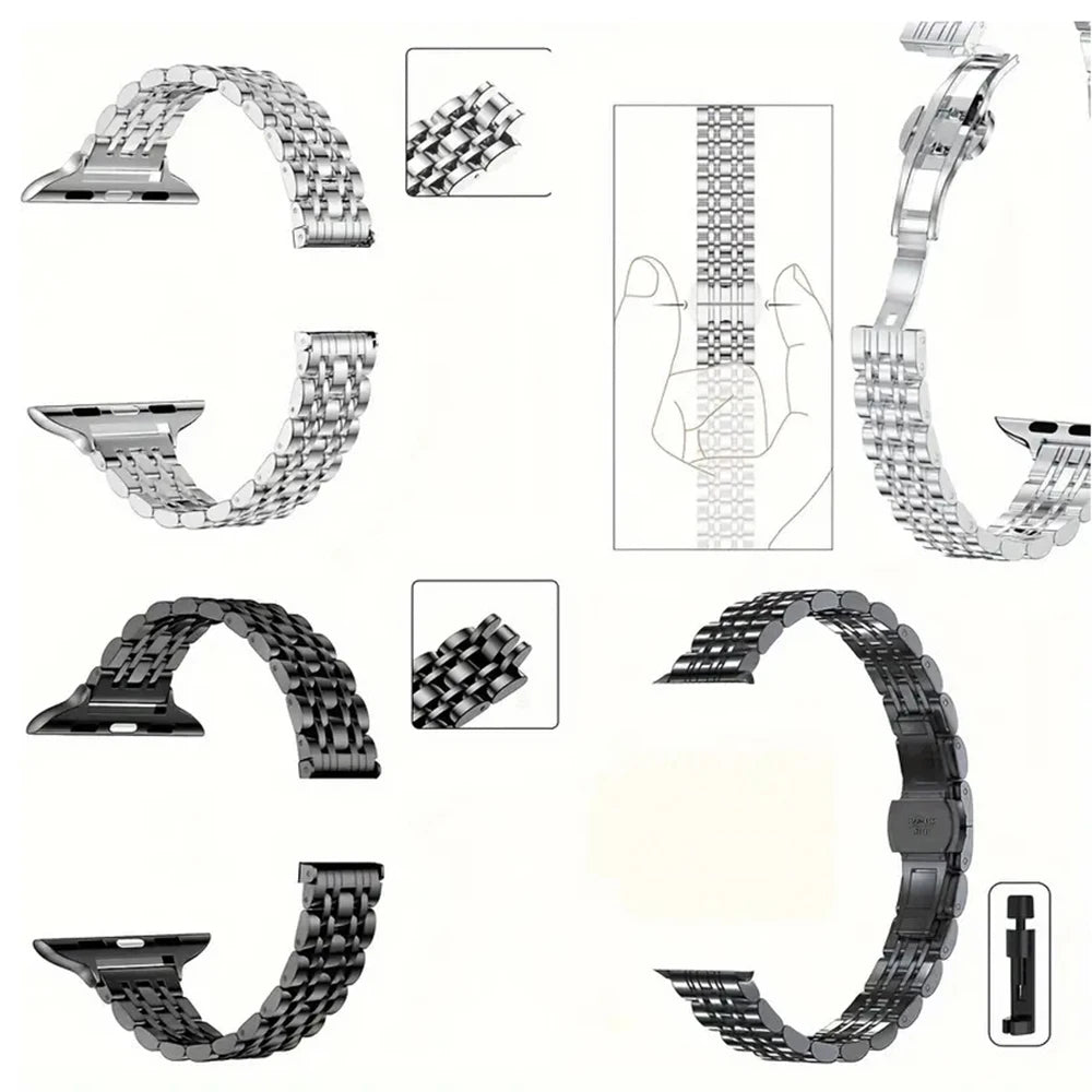 Stainless Steel Band For Apple Watch Strap Ultra 45 44 42mm 40 46mm Thin For iwatch Series 12/11/10/9/8/7/6/SE 3 Bracelet Woman
