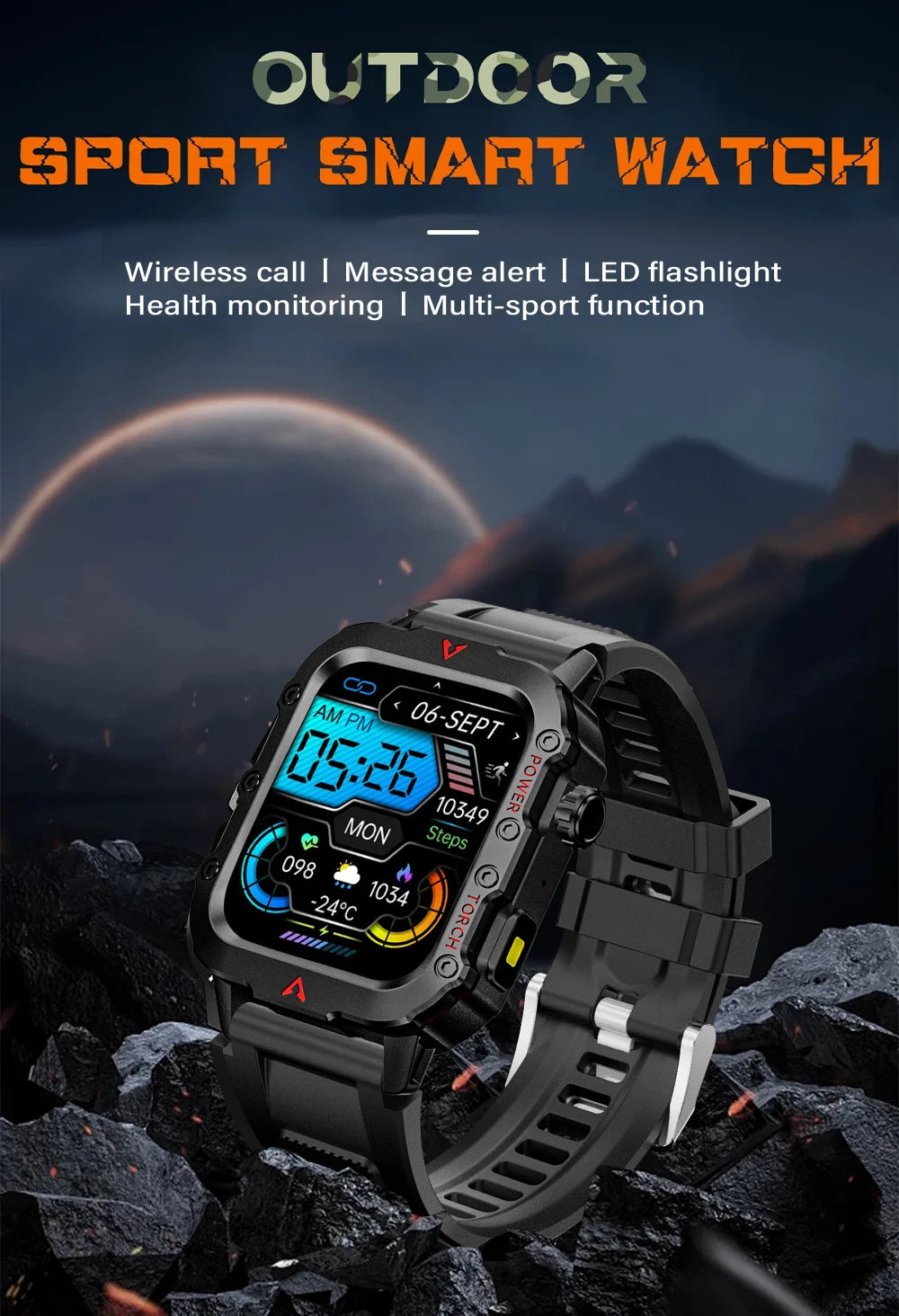 G.L Wear 2026 Smartwatch Outdoor Sport Fitness HR SpO2 Sleep Monitor LED Flashlight Bluetooth Call Men Women