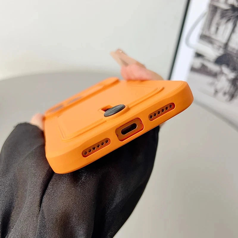 Fine hole sliding card holder silicone phone case for iPhone 17 17E 16E 16 15 14 13 12 11 Pro Max Air Mini shockproof soft Cover