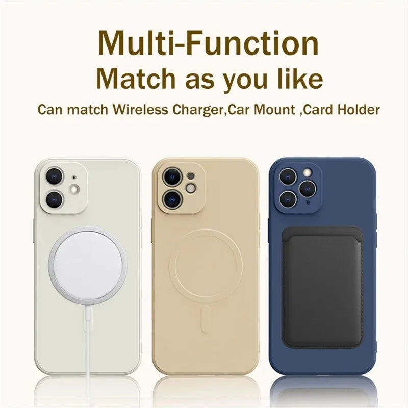 For Magsafe Magnetic Wireless Charge Case for IPhone 15 16 14 13 12 11 Pro Max Mini XR XS Plus Soft Liquid Silicone Strap Cover
