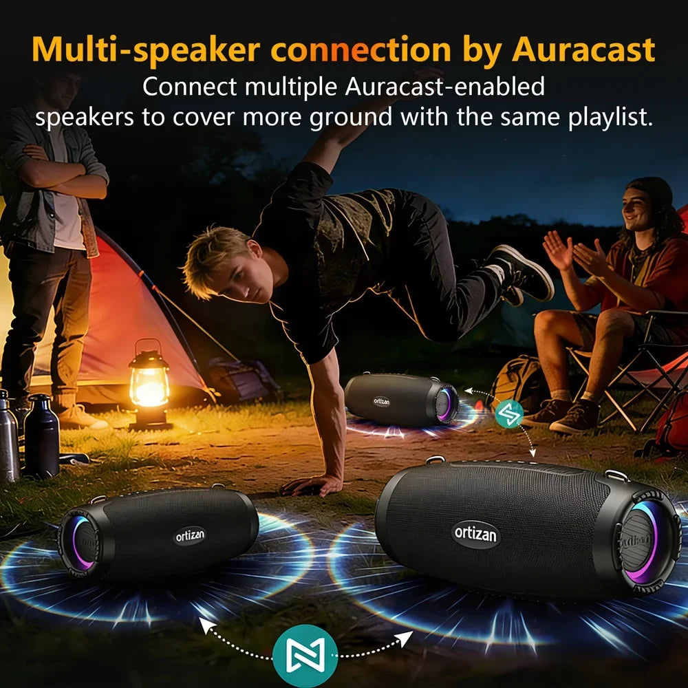 Ortizan Bluetooth Speaker, Portable Speaker with 60W Stereo Sound, Bluetooth 6.0, 20H Playtime, Auracast Snyc, AUX/USB-Disk Play