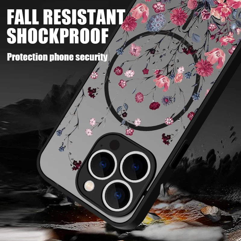 Translucent Matte Phone Case For iPhone 17 17e 16e 16 15 Pro 14 13 Pro Max For Magsafe Colorful Small Flowers Print Back Cover