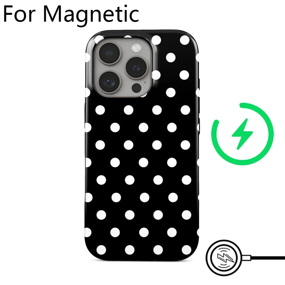 Luxury Clmj Y2K Small Polka Dots Phone Case for iPhone 17 16 15 14 13 12 11 Pro Max Plus Air Magnetic Double-layer Back Cover