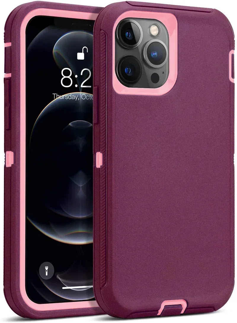 3 in 1 Military Armor Shockproof Phone Case For IPhone 16 15 14 13 12 11 Pro Max 14Plus XS XR Otter Case Box Belt Clip Cover