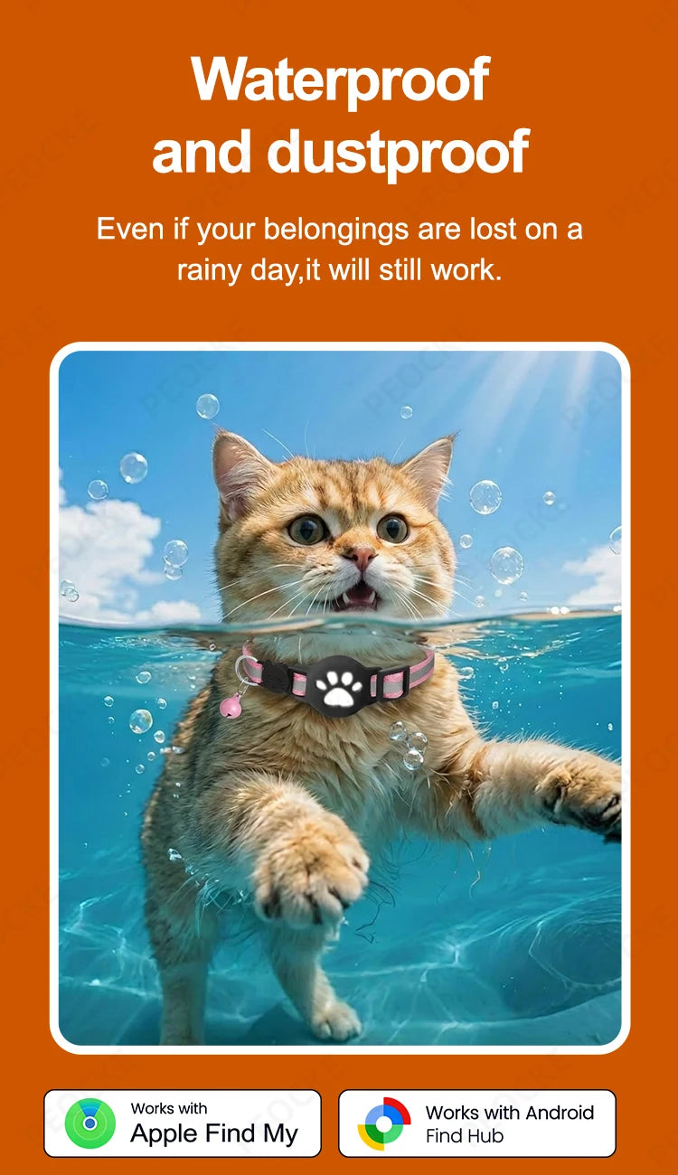 Dual System Pet Smart Tracker Tag With Cat Collar Android/iOS Anti-Lost GPS Tracker Works With Apple Find My /Google Find Hub