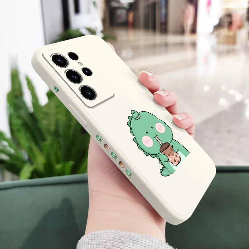 Milk Tea Dinosaur Phone Case For Samsung Galaxy S25 FE S24 S23 S22 S21 S20 S10 S10E Ultra Plus FE Note 20 Ultra Plus Cover