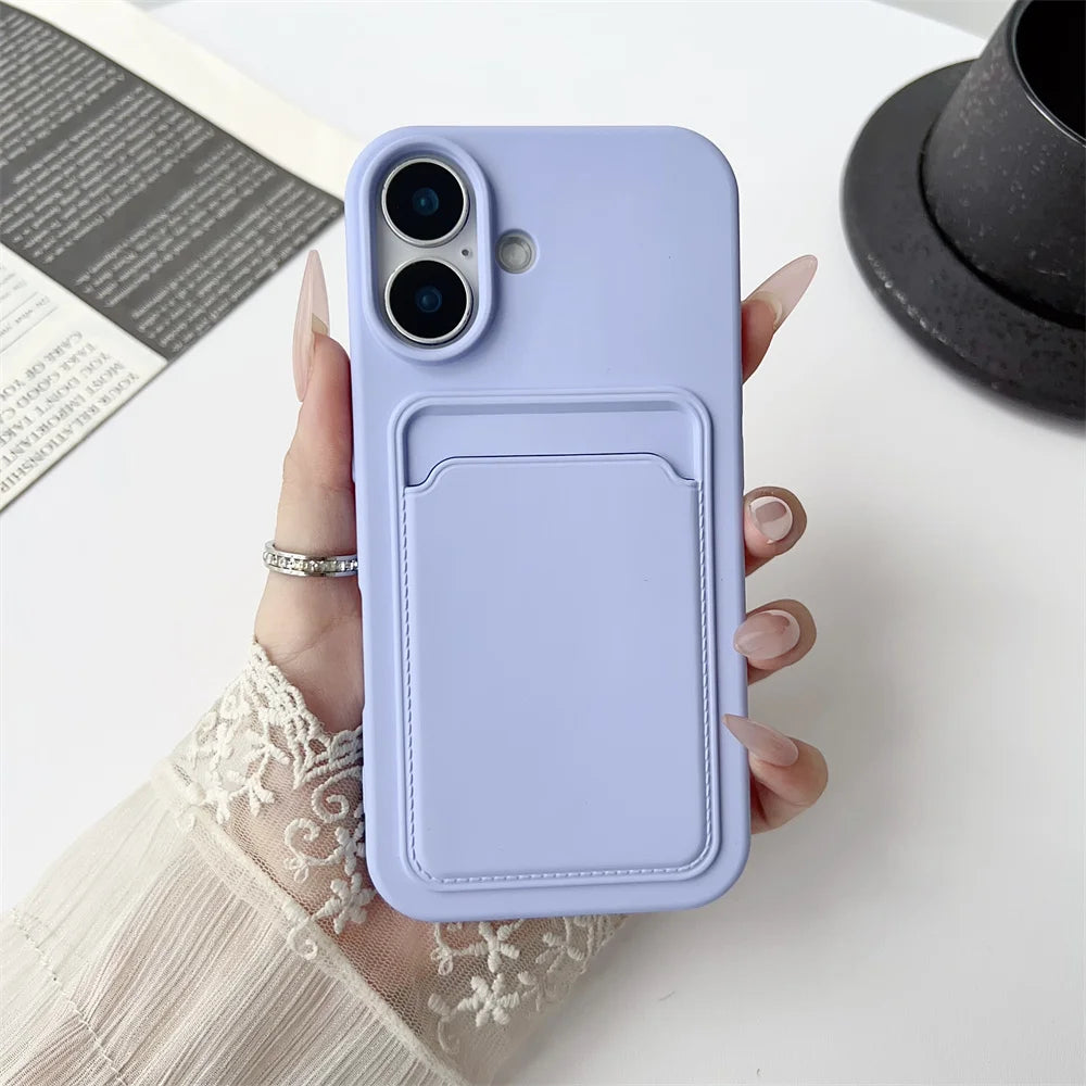 Classic Frosted Solid Colours Card Case For iPhone 17 Pro Max 16 15 14 13 12 11 Pro Max Mini Plus Silicone Drop-proof Soft Cover