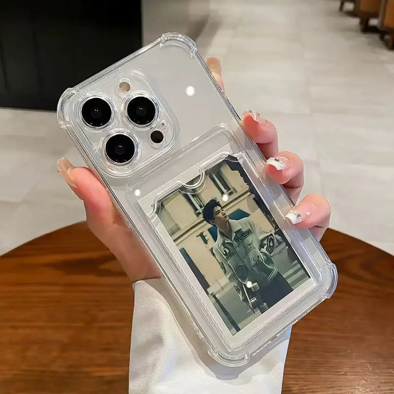 Photo Card Wallet Bag Case For iPhone 17 16 Pro Max 11 12 13 14 Pro 15 Plus 17 Air X XS Max 6 7 8 Plus SE Clear Cover Phone Case