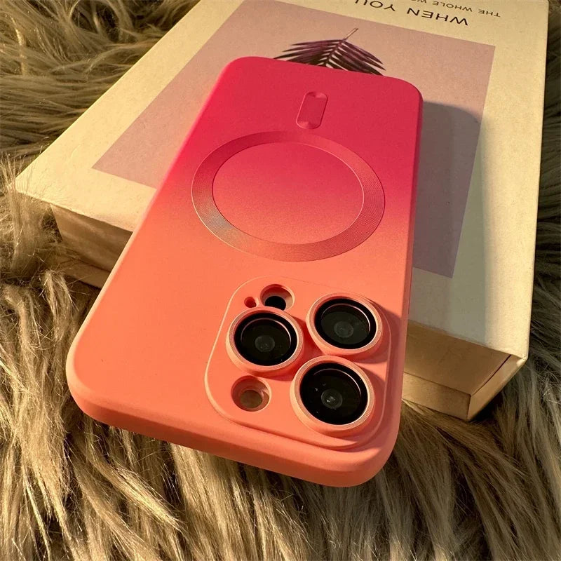 Luxury For Magsafe Wireless Charge Gradient Pattern Phone Case For iPhone 17 11 12 13 14 15 16 Pro Max Magnetic Silicone Cover