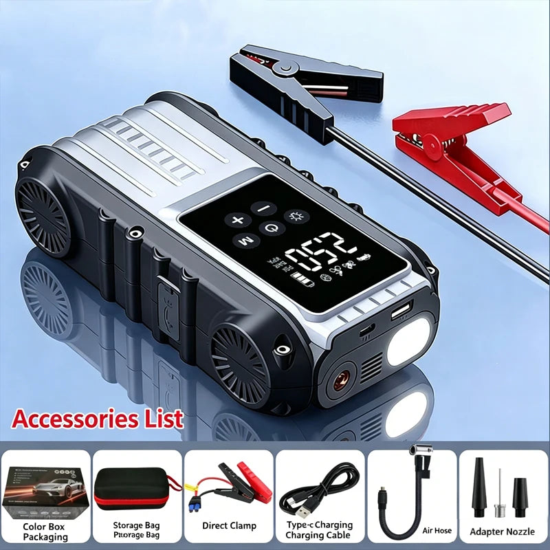Car Jump Starter 1800A/600A 12V Car Tire Inflator Portable Charger Petrol Diesel Auto Starting Device Booster Emergency Starter
