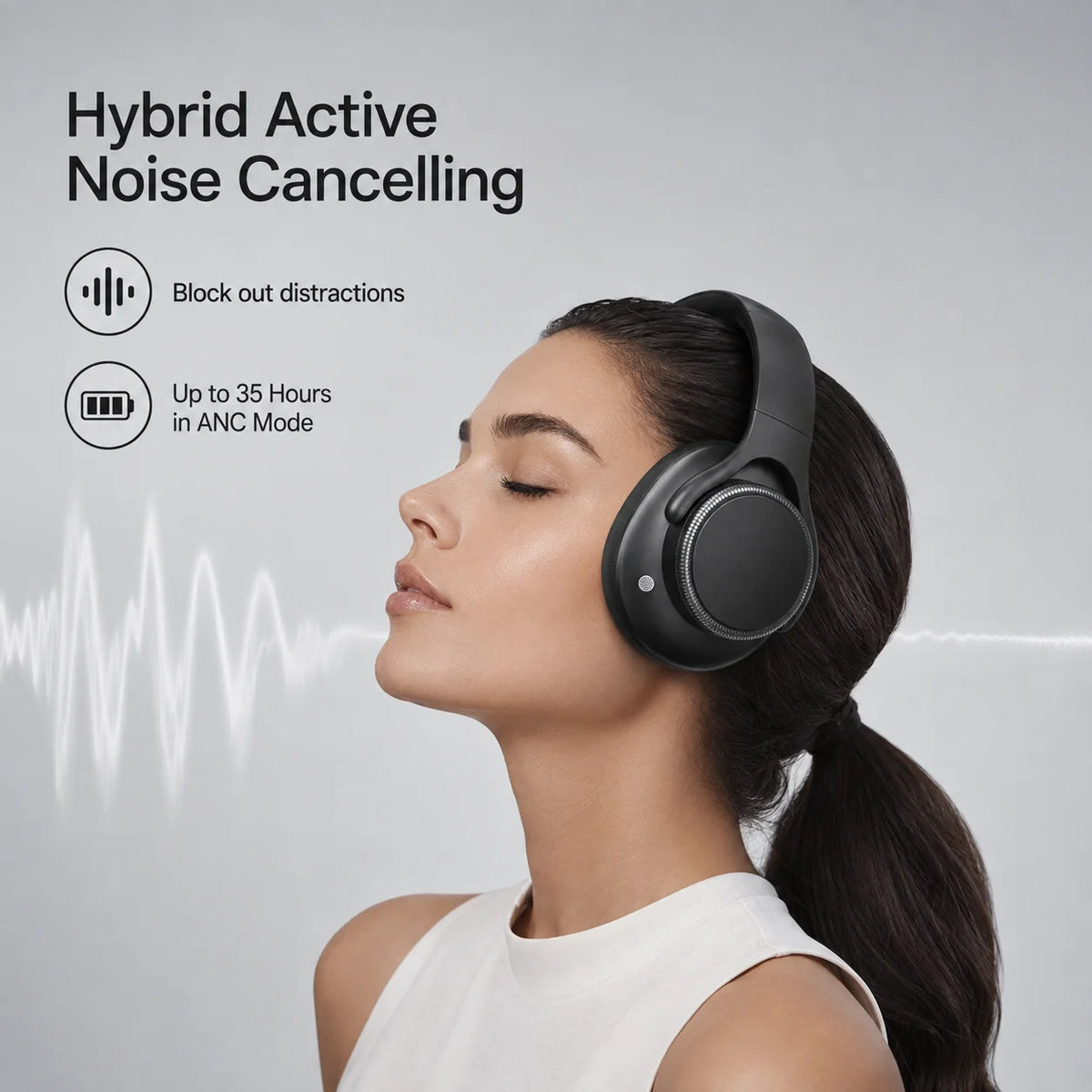 Wireless Headphones Bluetooth 6.0 ANC (Active Noise Cancelling) 40mm Drivers 50H Playtime Rotating Volume Dial Over-Ear Audio