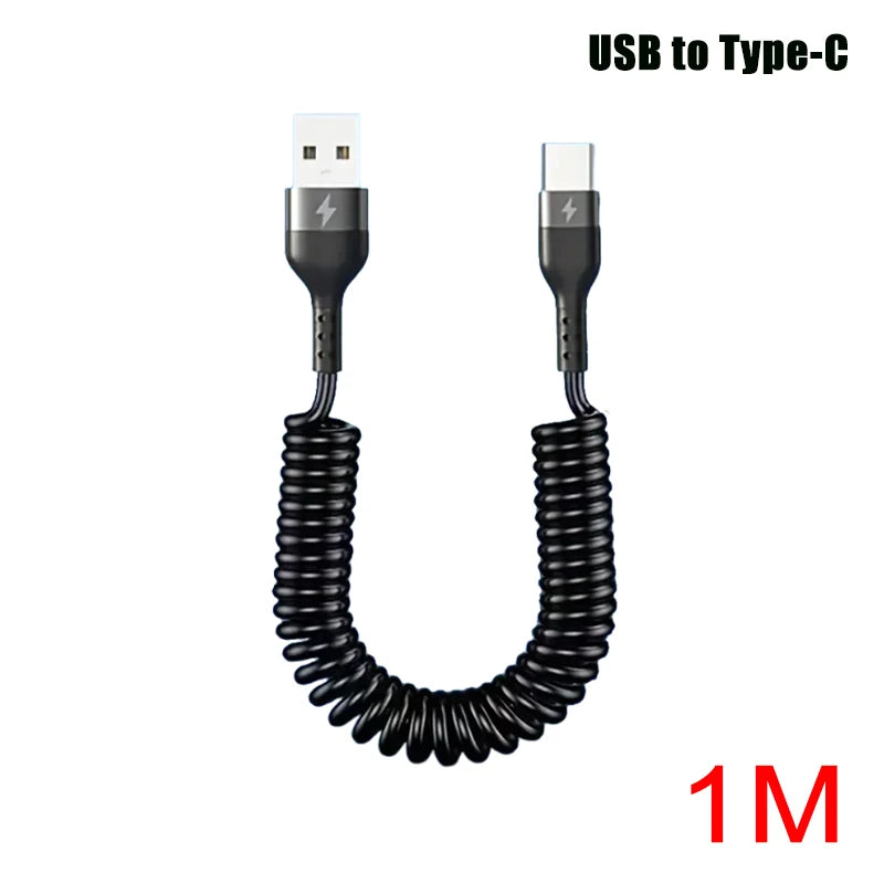 Spring Pull Telescopic Data Cable 5A 66W USB To Type-C/Dual Type-C Fast Charging Cable For  Car 1M 1.8M 2M For iphone17 Xiaomi17