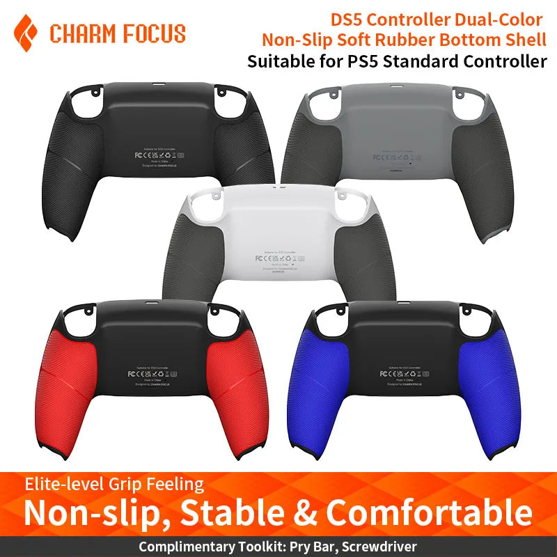 Redesigned PS5 Controller Two-color Non-slip Bottom Case Replacement for BDM-010, 020, 030, 040, 050 060 Model