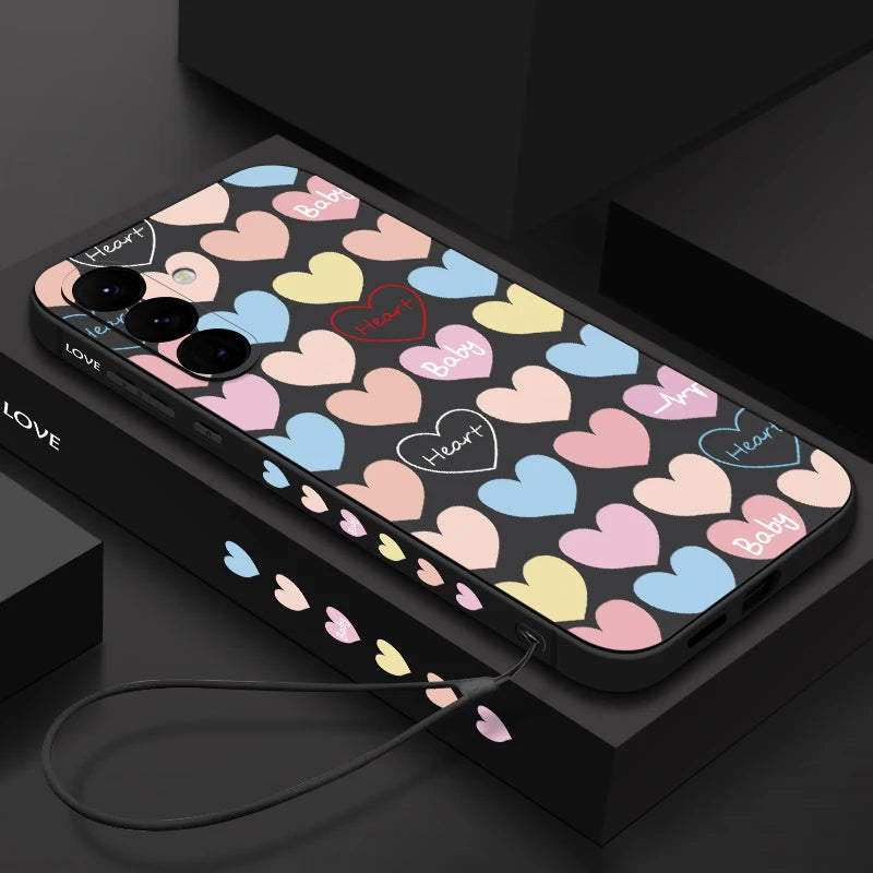 Love Hearts Lanyard Case For Samsung Galaxy S24 S23 Ultra S25 S22 S21 S20 FE A16 A26 A36 A56 A14 A34 A15 A25 A35 A55 A54 5G Capa
