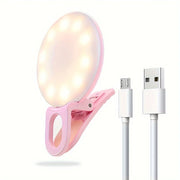 3-Color LED Phone Light, Cold/Warm/Combined Modes, 1.57in Clip-On for Selfie & Video, USB Rechargeable, Compact & Portable