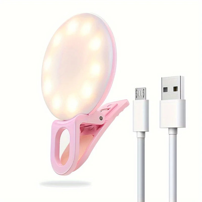 3-Color LED Phone Light, Cold/Warm/Combined Modes, 1.57in Clip-On for Selfie & Video, USB Rechargeable, Compact & Portable