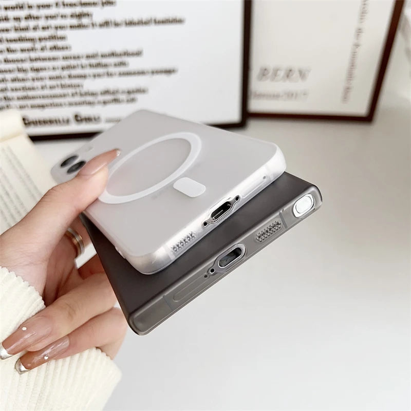 Ultra Thin Matte Clear Magsafe Magnetic Wireless Charging Case For Samsung Galaxy S25 S24 S23 S20FE S22 Ultra Plus PC Hard Cover