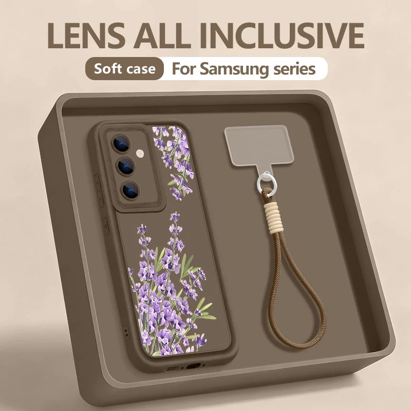 Romantic Garden Patterned Lanyard Phone Case For Samsung Galaxy S25 S24 FE S26 S24 S22 Ultra S23 Plus S25 Edge Soft Strap Cover